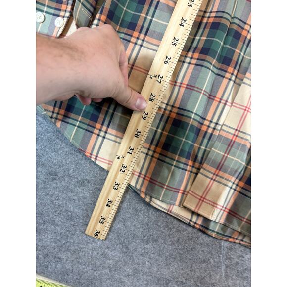 Orvis Shirt Mens 2XL Beige Green Plaid Flannel Button Up Long Sleeve Workwear - Picture 3 of 7